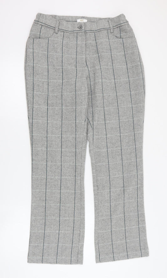 Cotton Traders Womens Grey Plaid Polyester Carrot Trousers Size 12 L30 in Regular Zip