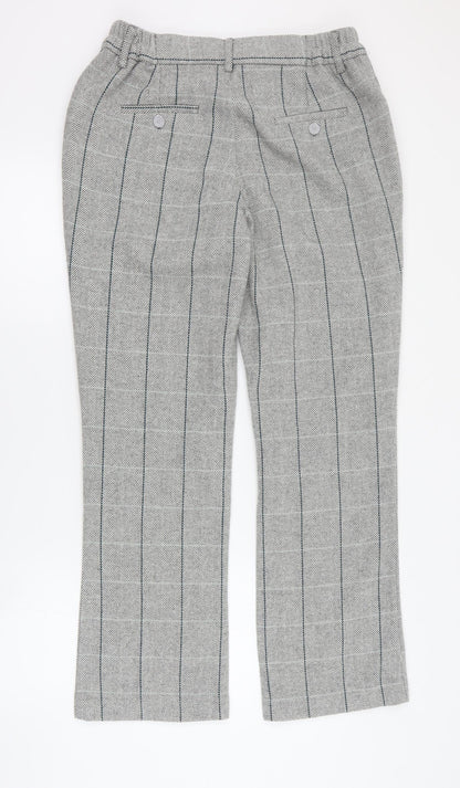 Cotton Traders Womens Grey Plaid Polyester Carrot Trousers Size 12 L30 in Regular Zip