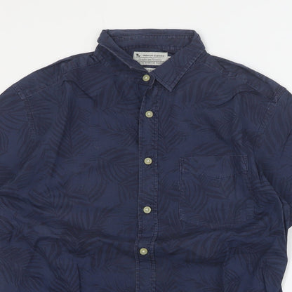 TU Mens Blue Floral Cotton  Button-Up Size S Collared Button