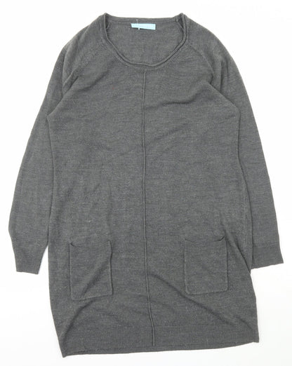 Avenue Womens Grey Scoop Neck  Acrylic Pullover Jumper Size 14