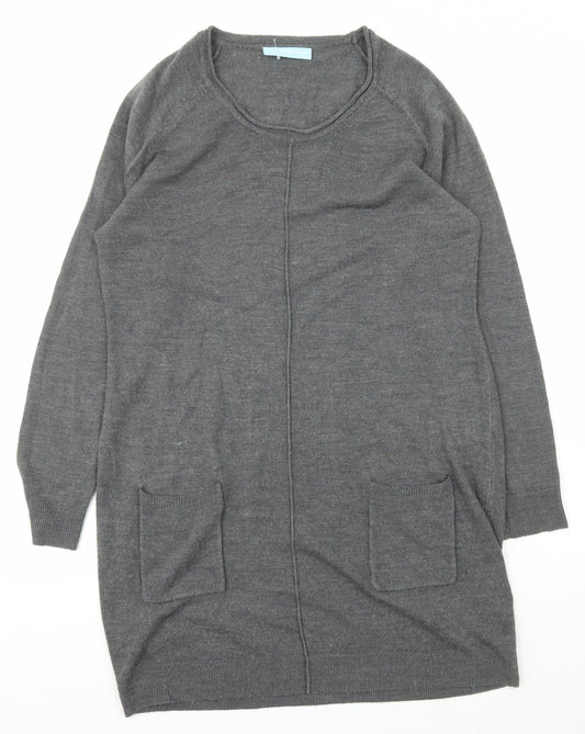 Avenue Womens Grey Scoop Neck  Acrylic Pullover Jumper Size 14