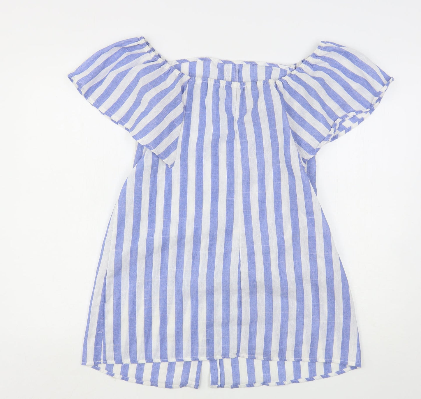 Shein  Womens Blue Striped Cotton Basic Button-Up Size M Boat Neck