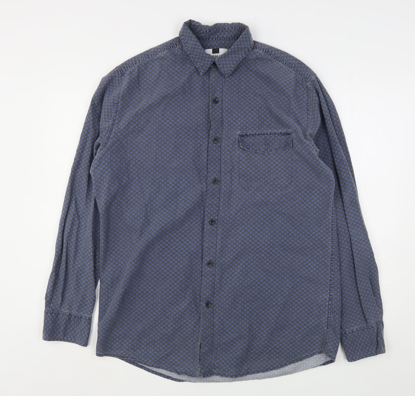Topman Mens Blue Check Cotton  Button-Up Size M Collared