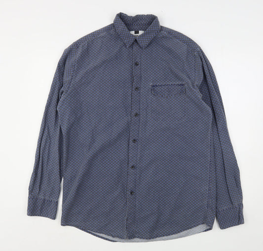 Topman Mens Blue Check Cotton  Button-Up Size M Collared