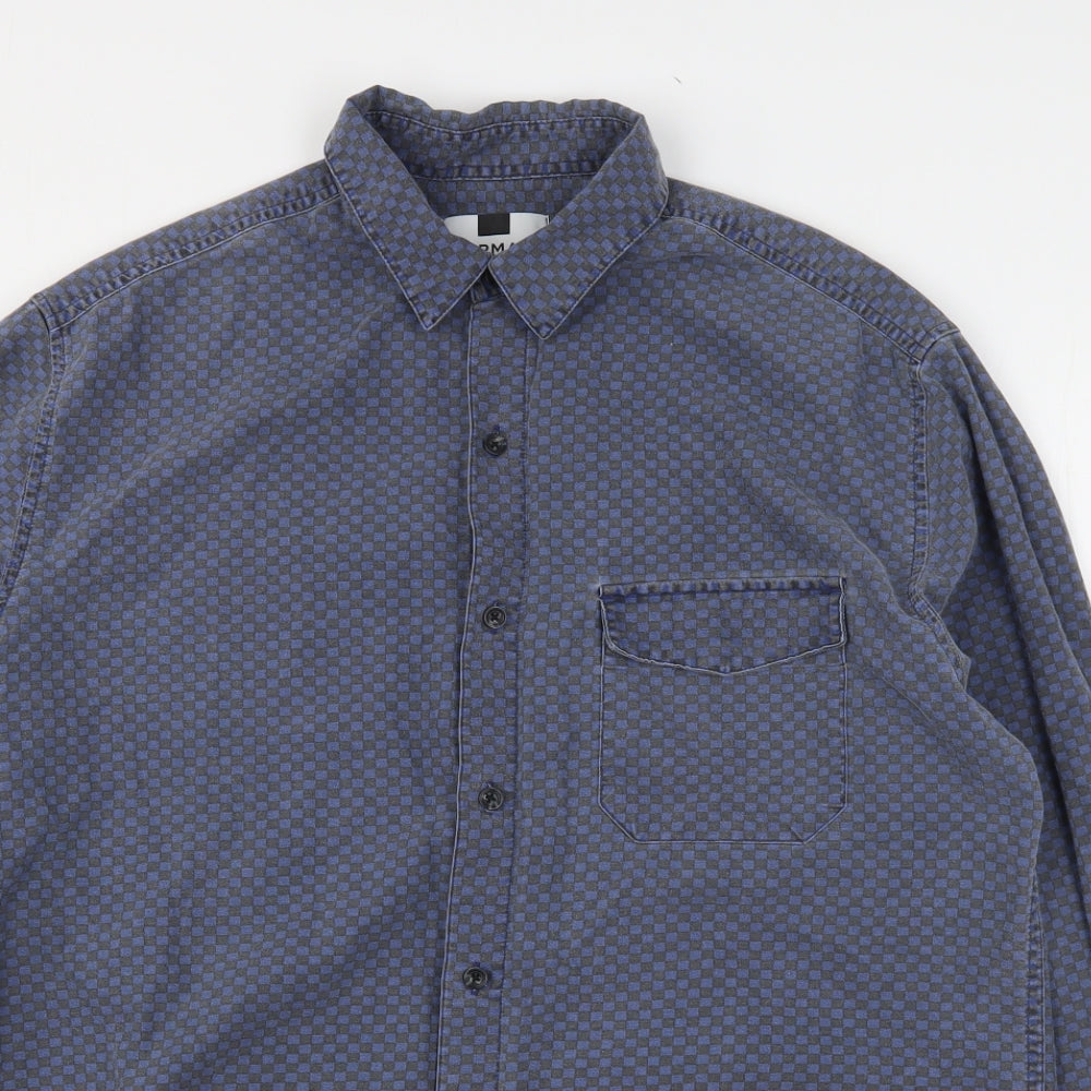 Topman Mens Blue Check Cotton  Button-Up Size M Collared