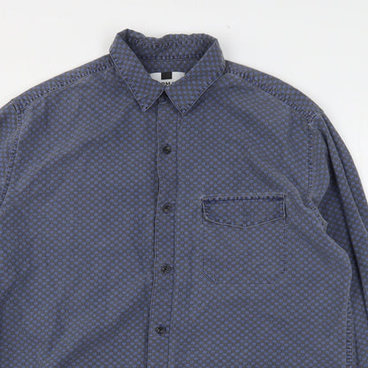 Topman Mens Blue Check Cotton  Button-Up Size M Collared