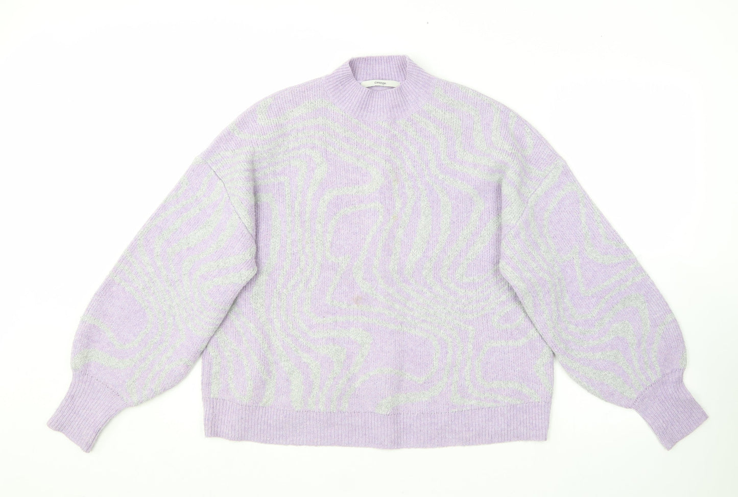 George Womens Purple Crew Neck Animal Print Polyester Pullover Jumper Size M   - 12/14