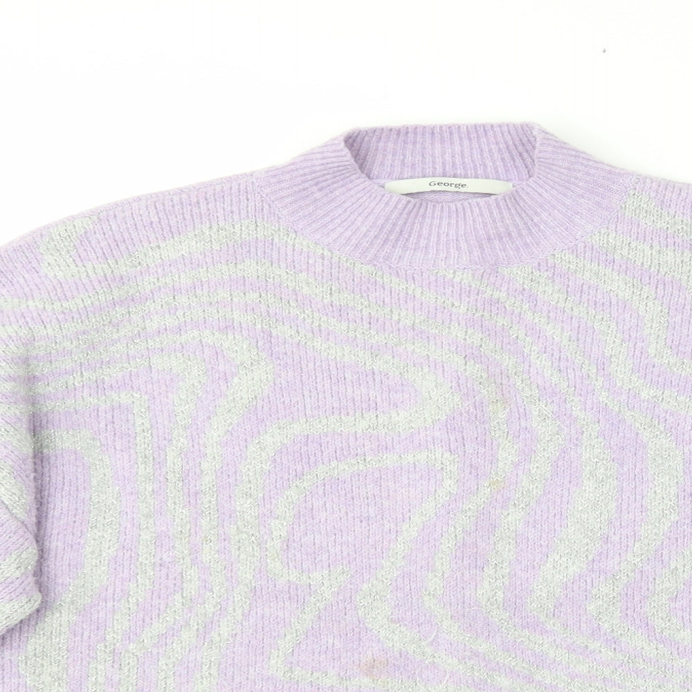 George Womens Purple Crew Neck Animal Print Polyester Pullover Jumper Size M   - 12/14