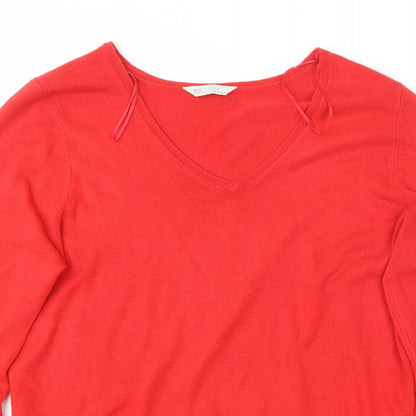 BHS Womens Red V-Neck  Acrylic Pullover Jumper Size 16