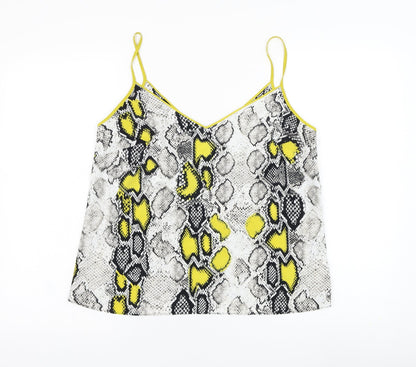 F&F Womens Grey Animal Print Polyester Basic Tank Size 12 V-Neck