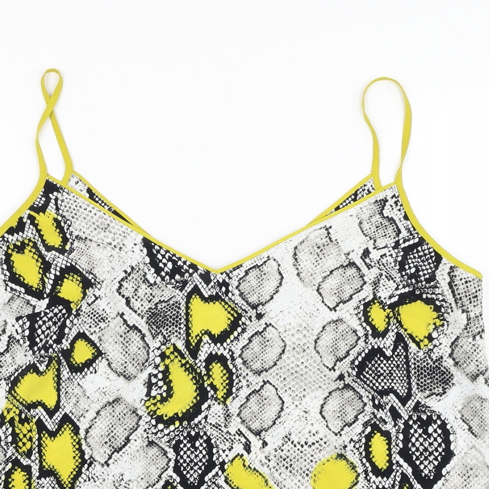 F&F Womens Grey Animal Print Polyester Basic Tank Size 12 V-Neck