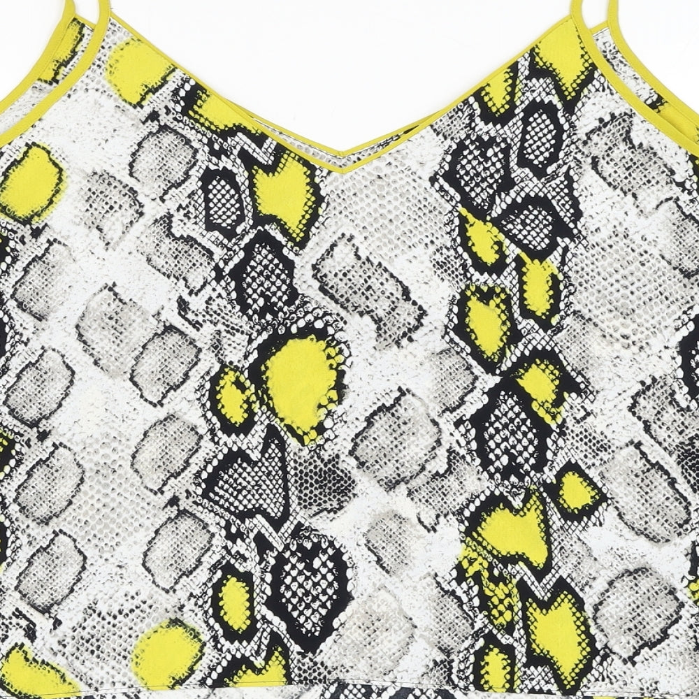 F&F Womens Grey Animal Print Polyester Basic Tank Size 12 V-Neck