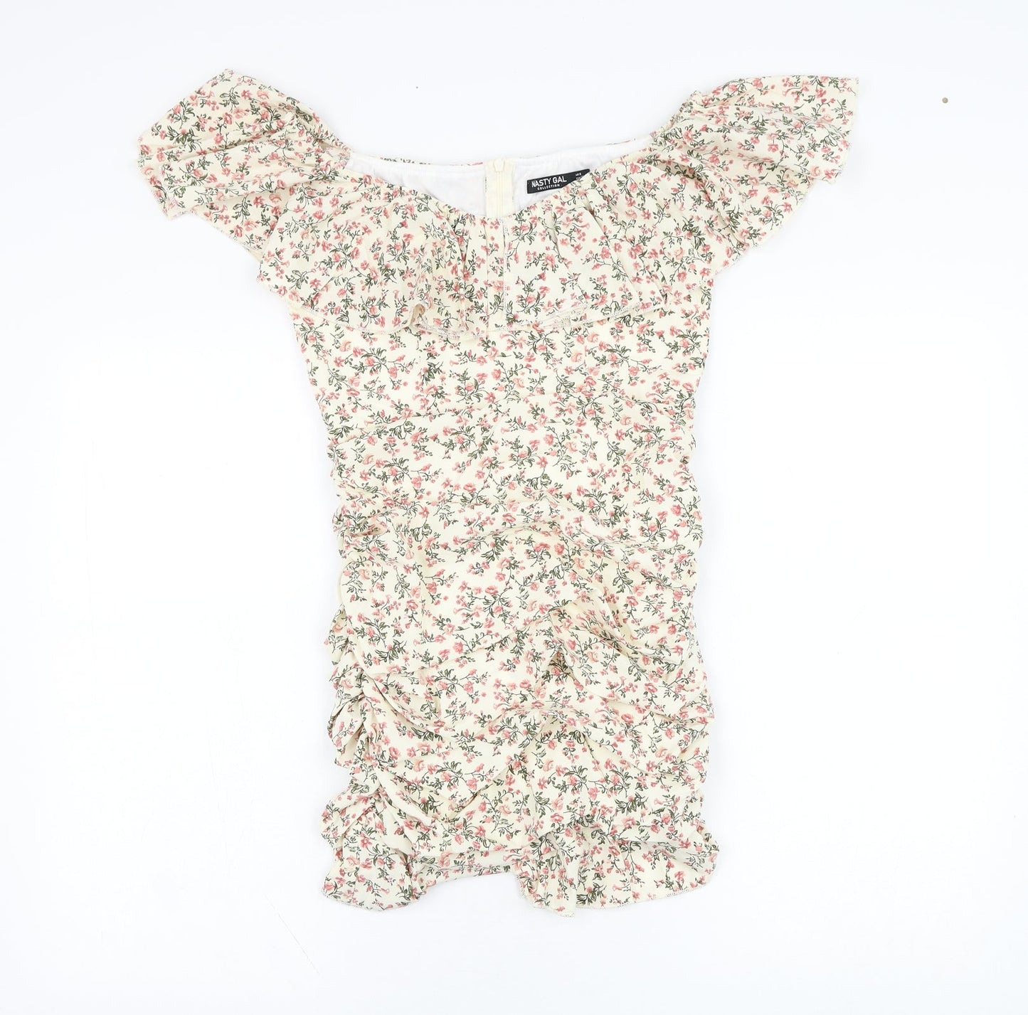 Nasty Gal Womens Beige Floral Polyester Pencil Dress  Size 8  Off the Shoulder Zip