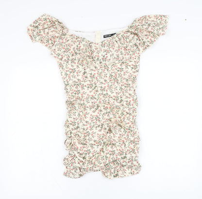 Nasty Gal Womens Beige Floral Polyester Pencil Dress  Size 8  Off the Shoulder Zip