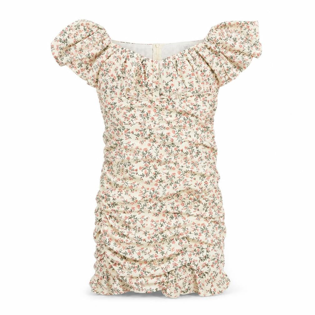 Nasty Gal Womens Beige Floral Polyester Pencil Dress  Size 8  Off the Shoulder Zip