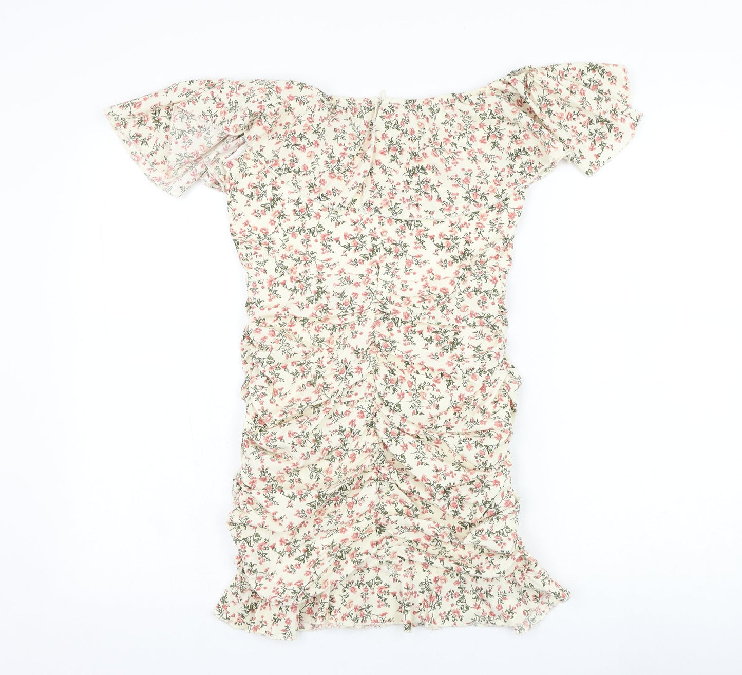 Nasty Gal Womens Beige Floral Polyester Pencil Dress  Size 8  Off the Shoulder Zip