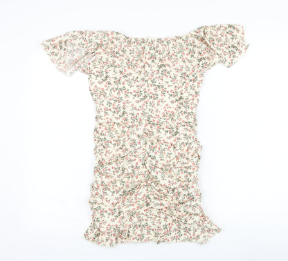 Nasty Gal Womens Beige Floral Polyester Pencil Dress  Size 8  Off the Shoulder Zip
