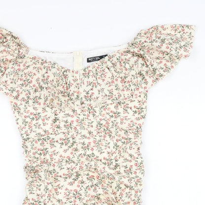 Nasty Gal Womens Beige Floral Polyester Pencil Dress  Size 8  Off the Shoulder Zip