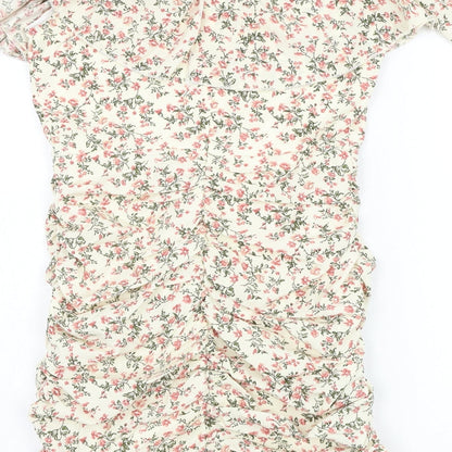 Nasty Gal Womens Beige Floral Polyester Pencil Dress  Size 8  Off the Shoulder Zip