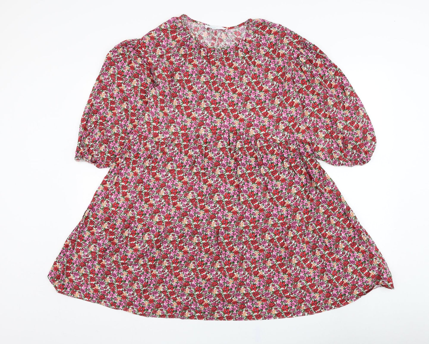 Primark Womens Red Floral Viscose Trapeze & Swing  Size 8  Round Neck Pullover