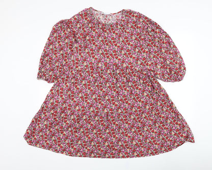 Primark Womens Red Floral Viscose Trapeze & Swing  Size 8  Round Neck Pullover