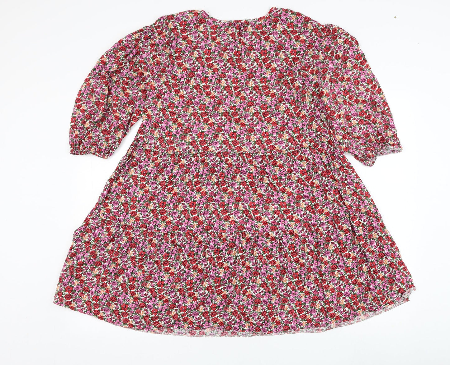 Primark Womens Red Floral Viscose Trapeze & Swing  Size 8  Round Neck Pullover