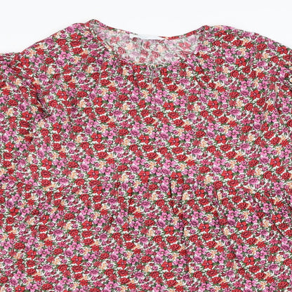 Primark Womens Red Floral Viscose Trapeze & Swing  Size 8  Round Neck Pullover