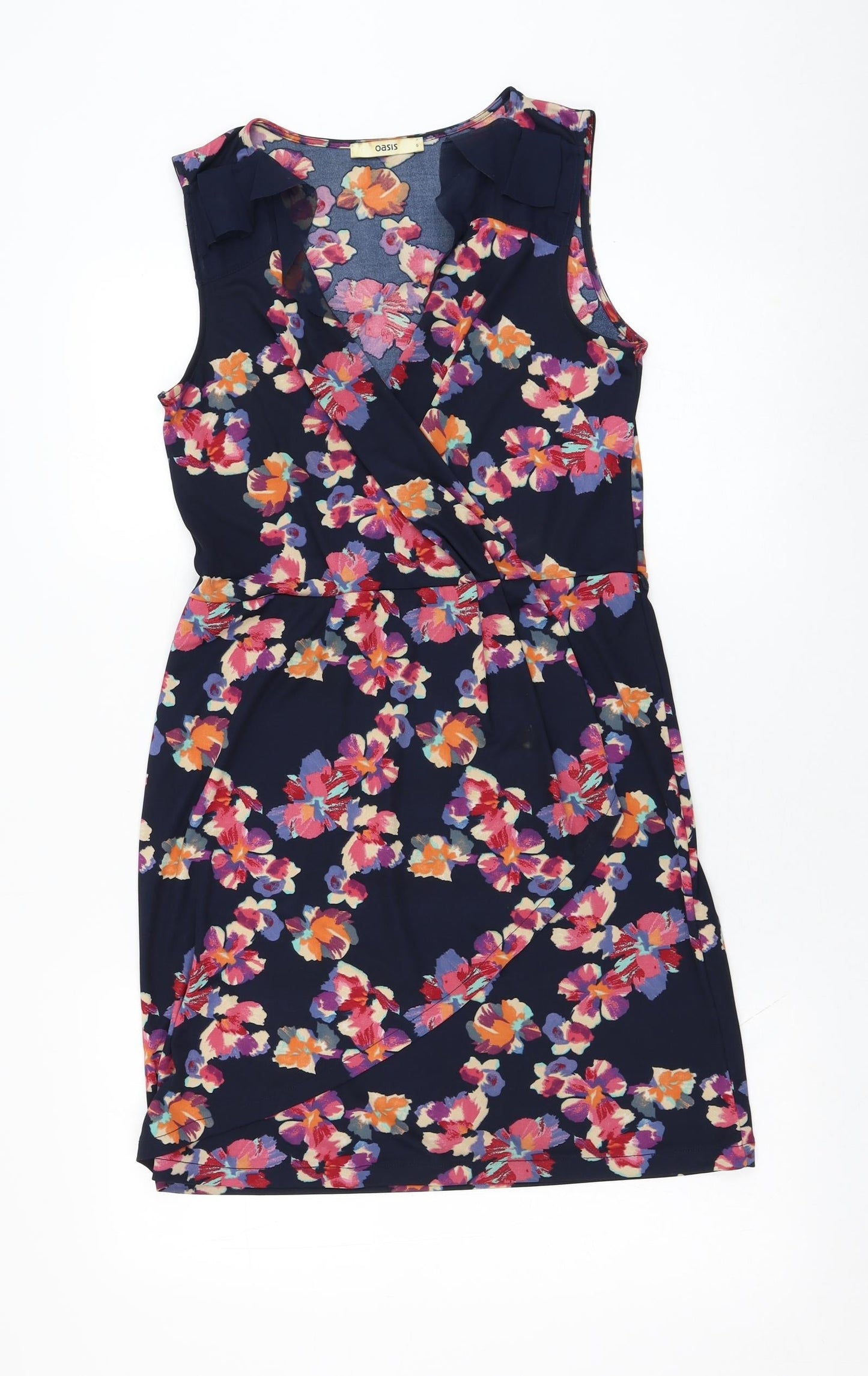 Oasis Womens Blue Floral Polyester Shift  Size S  V-Neck Pullover