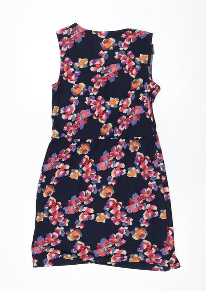 Oasis Womens Blue Floral Polyester Shift  Size S  V-Neck Pullover