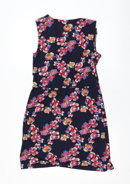 Oasis Womens Blue Floral Polyester Shift  Size S  V-Neck Pullover