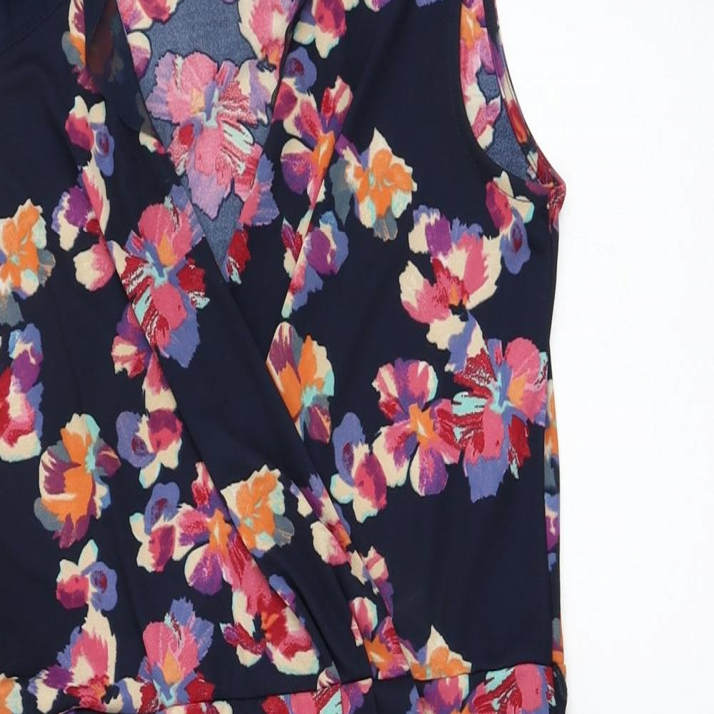 Oasis Womens Blue Floral Polyester Shift  Size S  V-Neck Pullover