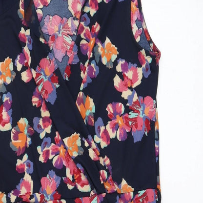 Oasis Womens Blue Floral Polyester Shift  Size S  V-Neck Pullover