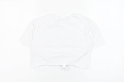 Bu Bu Womens White  Cotton Cropped T-Shirt Size S Round Neck - Butterfly