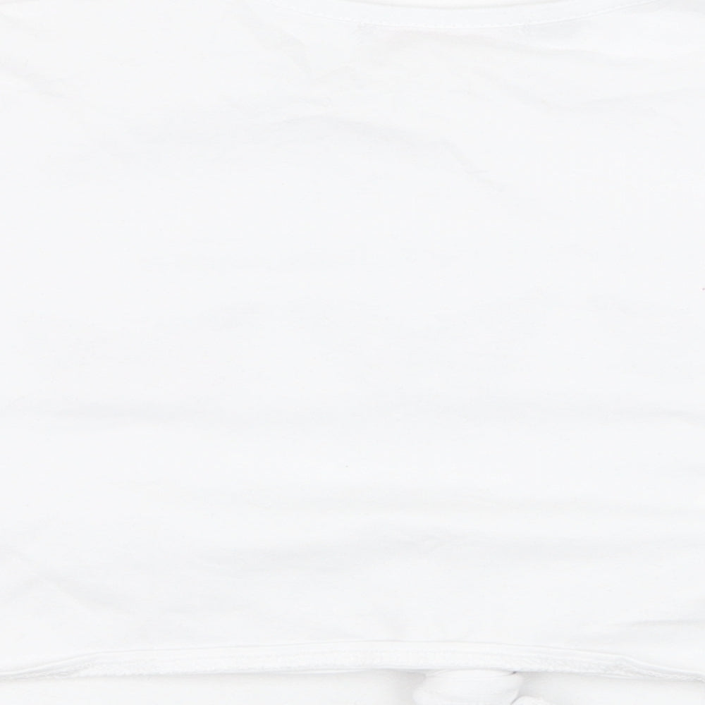 Bu Bu Womens White  Cotton Cropped T-Shirt Size S Round Neck - Butterfly