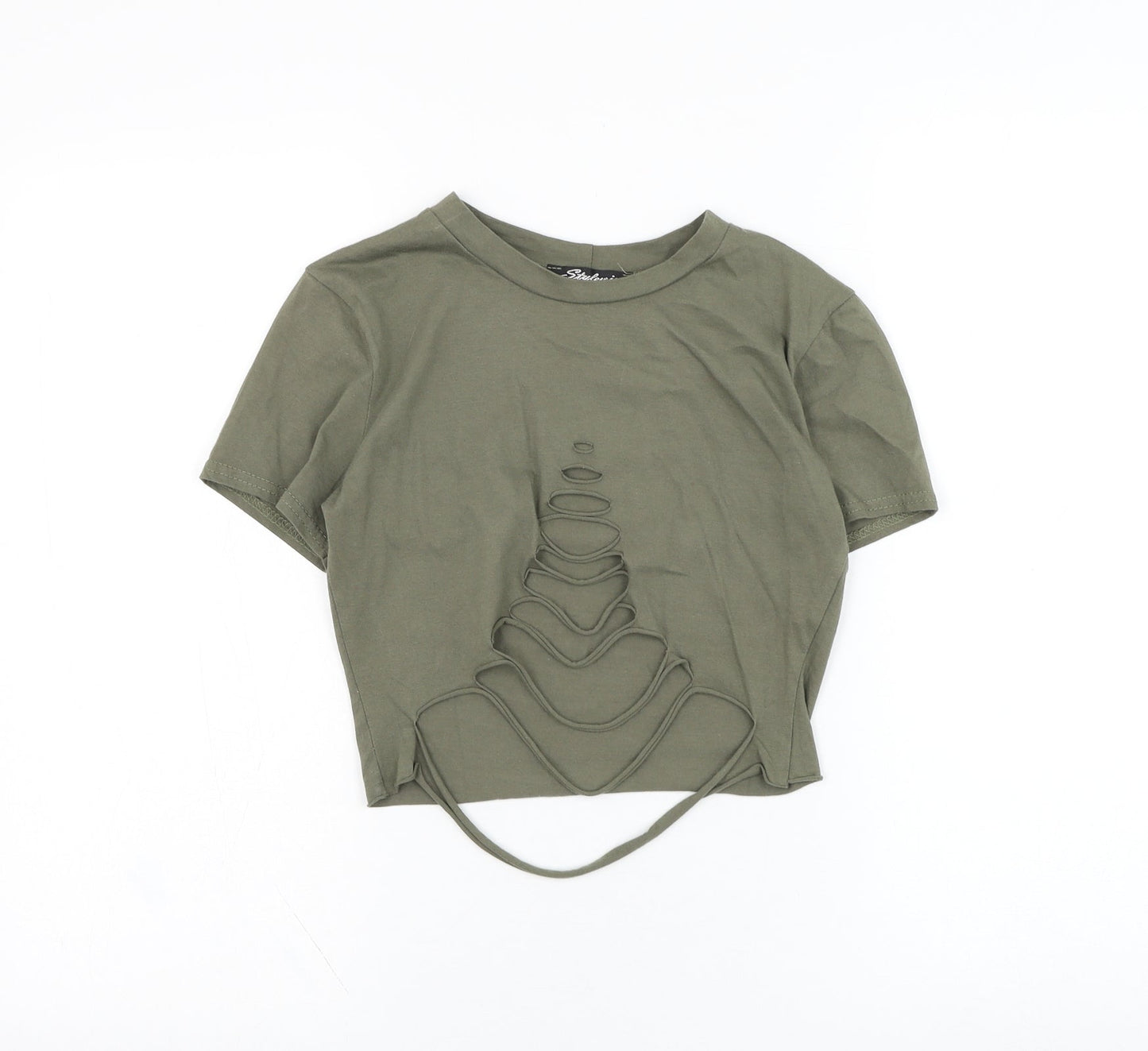 Womens UK Size S Stylewise Green Cropped T-Shirt