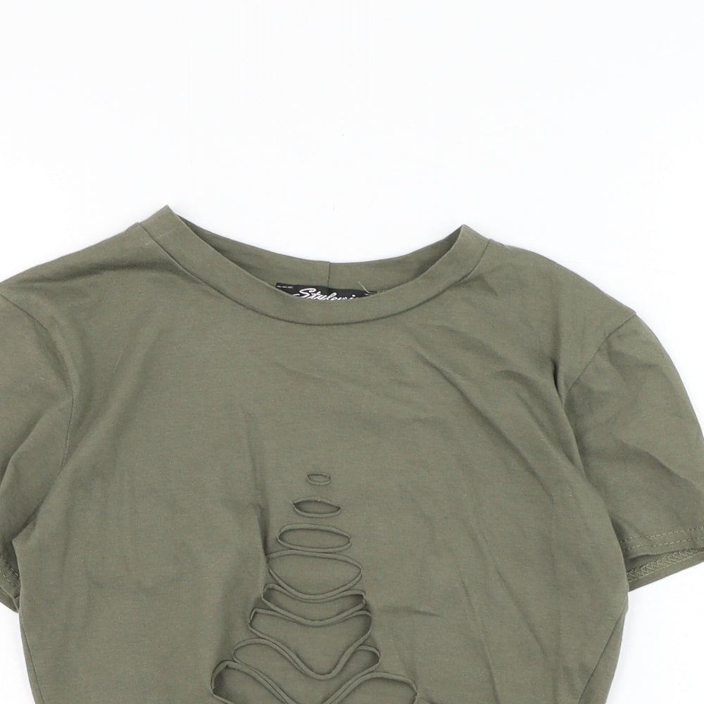 Womens UK Size S Stylewise Green Cropped T-Shirt