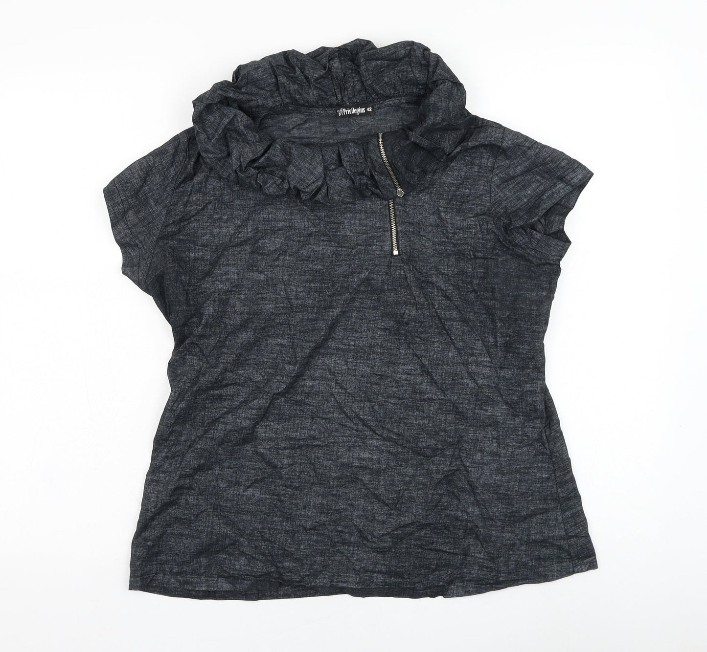 Privilegius Womens Grey  Cotton Basic Blouse Size 14 Round Neck