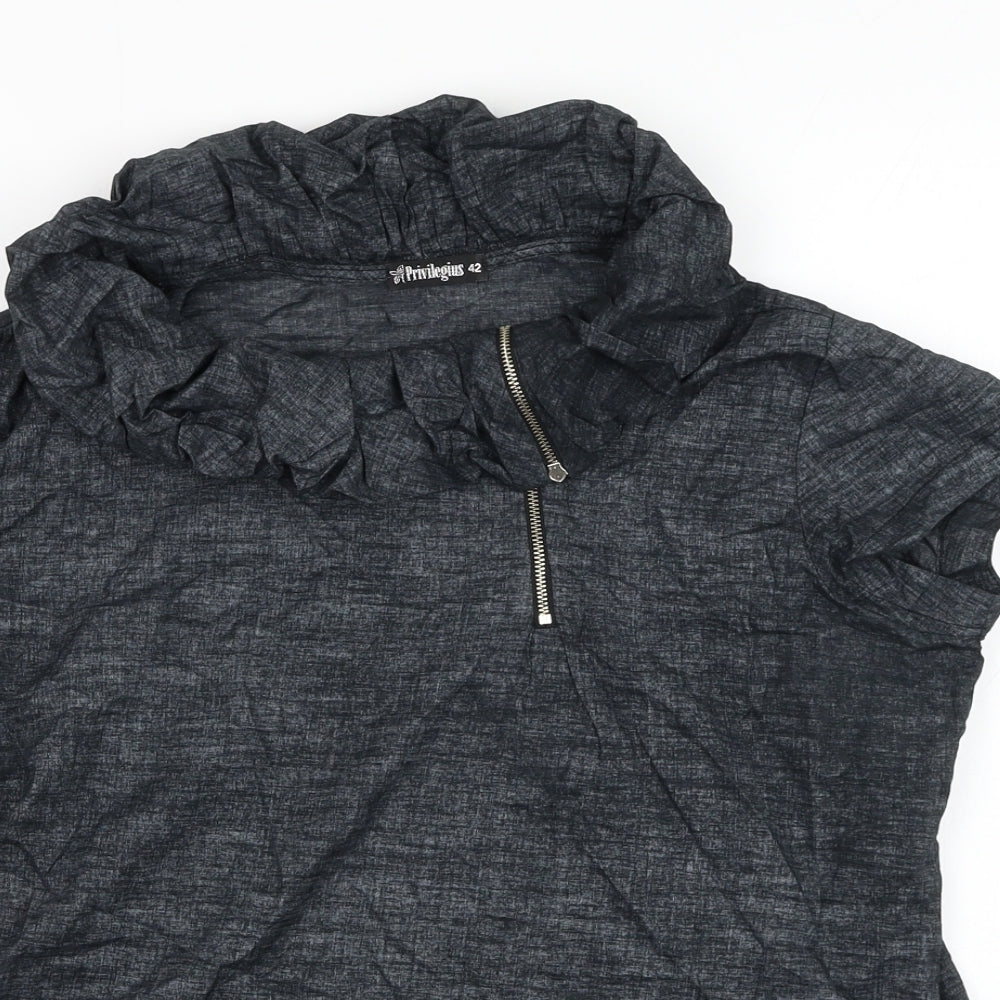 Privilegius Womens Grey  Cotton Basic Blouse Size 14 Round Neck