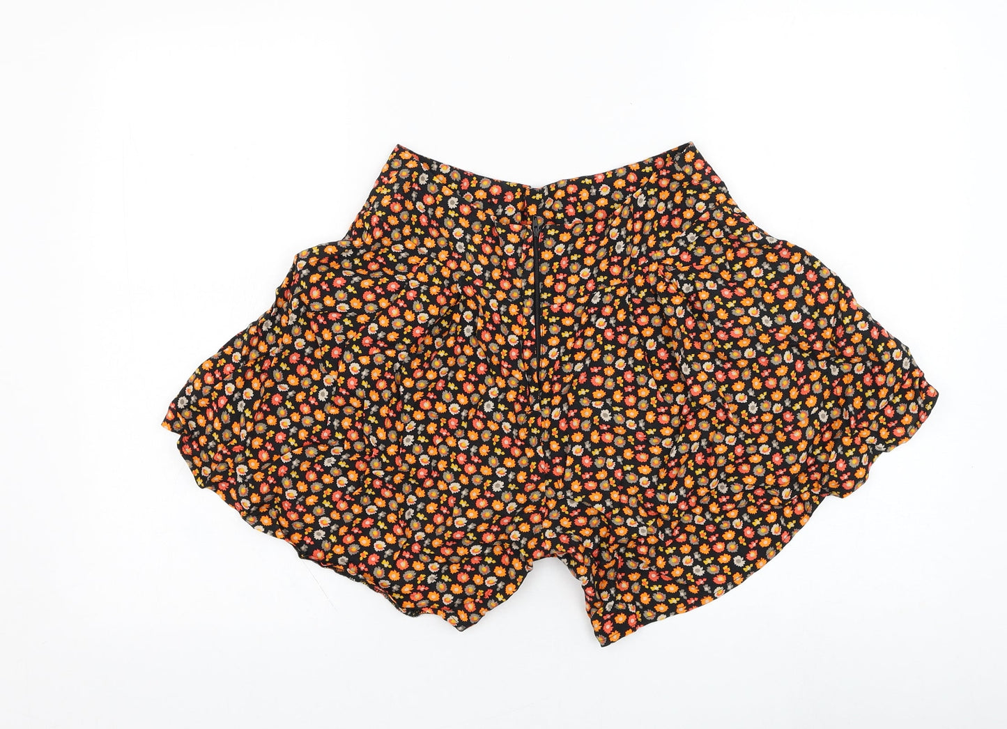 Be Beau Womens Black Floral Viscose Paperbag Shorts Size 8 L4 in Regular Zip