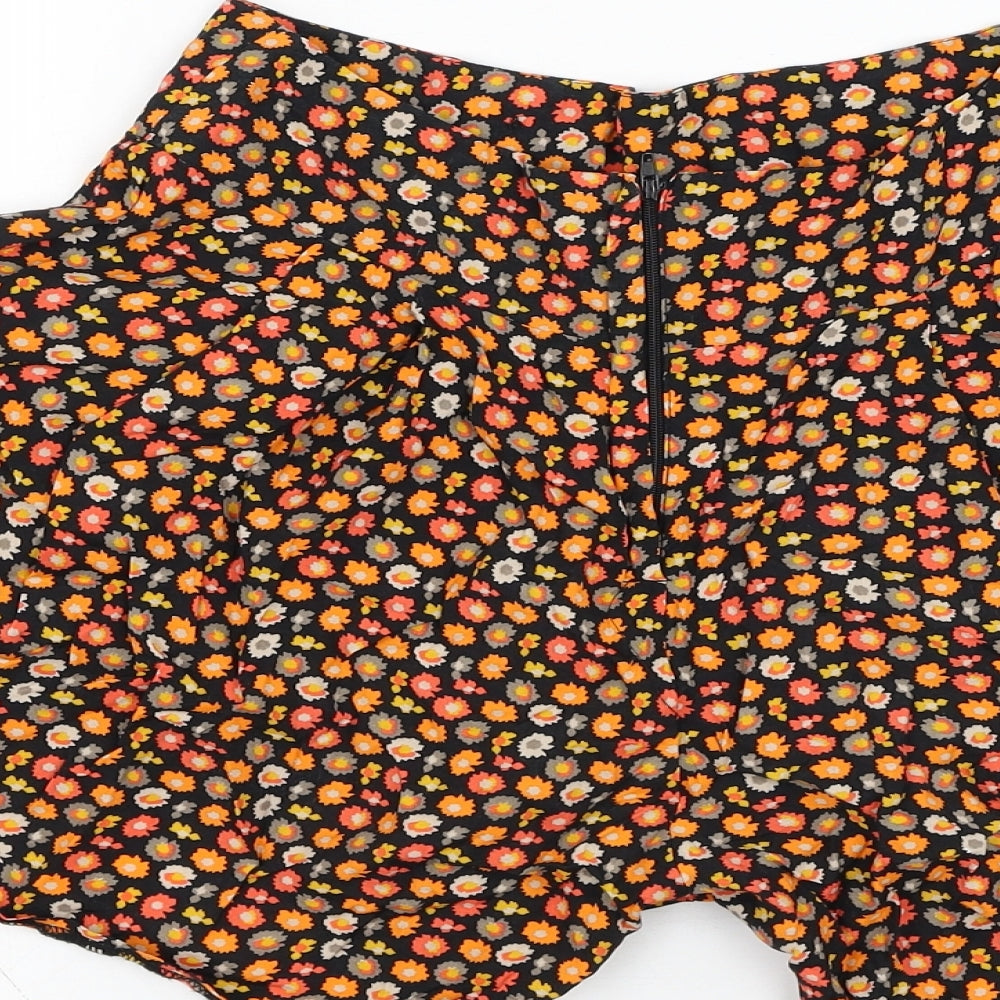 Be Beau Womens Black Floral Viscose Paperbag Shorts Size 8 L4 in Regular Zip