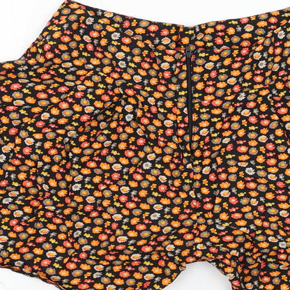 Be Beau Womens Black Floral Viscose Paperbag Shorts Size 8 L4 in Regular Zip