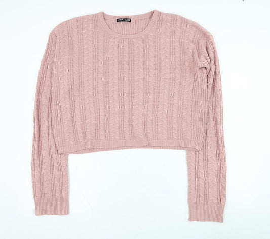 SheIn Womens Pink Round Neck  Acrylic Pullover Jumper Size 10