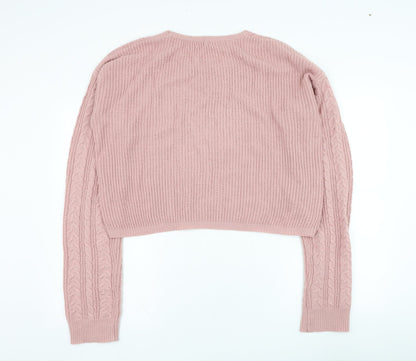 SheIn Womens Pink Round Neck  Acrylic Pullover Jumper Size 10