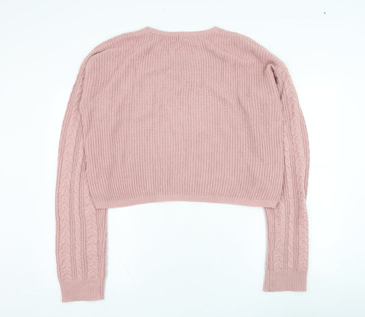 SheIn Womens Pink Round Neck  Acrylic Pullover Jumper Size 10