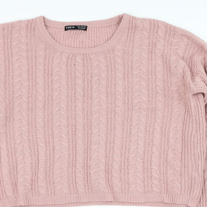 SheIn Womens Pink Round Neck  Acrylic Pullover Jumper Size 10