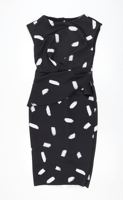 River Island Womens Black Geometric Polyester Pencil Dress  Size 8  Round Neck Zip