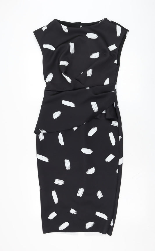 River Island Womens Black Geometric Polyester Pencil Dress  Size 8  Round Neck Zip