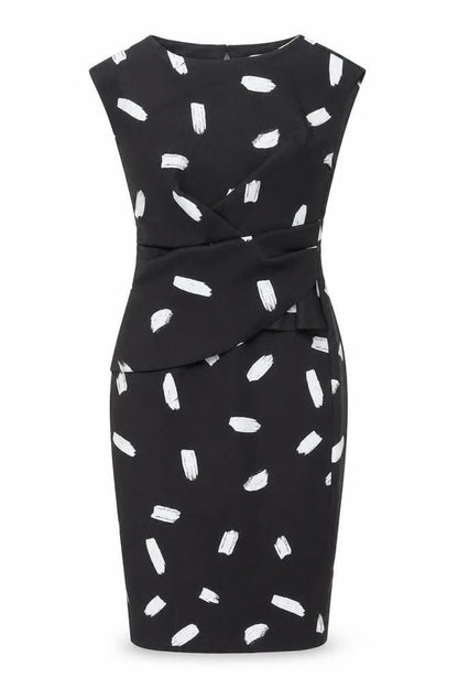 River Island Womens Black Geometric Polyester Pencil Dress  Size 8  Round Neck Zip