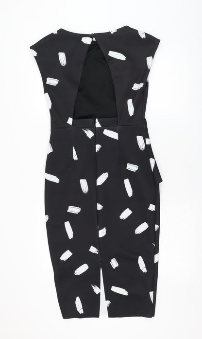 River Island Womens Black Geometric Polyester Pencil Dress  Size 8  Round Neck Zip