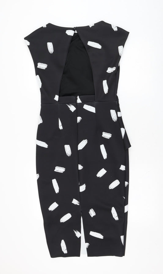 River Island Womens Black Geometric Polyester Pencil Dress  Size 8  Round Neck Zip